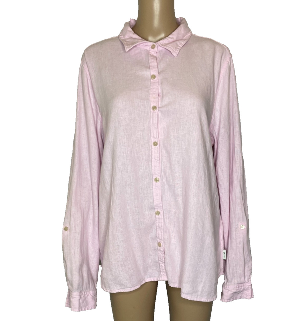 Women's XL Orvis Pink Button Down Linen Blend Long Sleeve Shirt